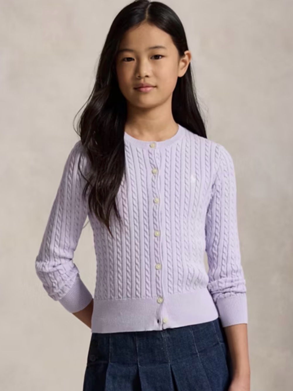 Polo by Ralph Lauren Lavender Cable-Knit Button Cardigan